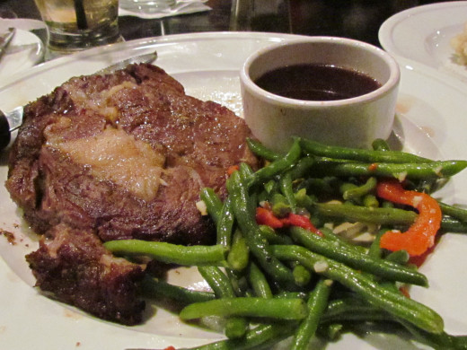 There was a delicious prime rib special with au juice and mixed vegetables, 