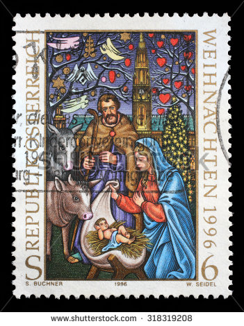 AUSTRIA - CIRCA 1996: Christmas stamp printed by Austria, shows Birth of Jesus, circa 1996