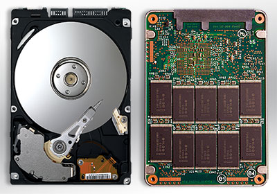 On the left - HDD, on the right - SSD (the difference is the whole technology).
