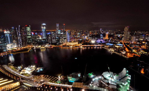 View of Marina bay from the top of Marina bay Sands hotel