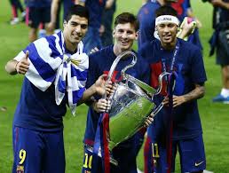 Messi, Neymar and Suarez after last years Uefa Champions League win
