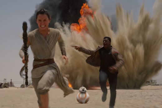 Rey and Fin run for their lives