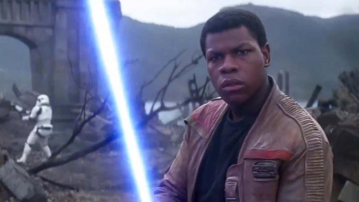 Finn wielding the Skywalker lightsaber