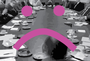 table of distant design deciders pondering the color fuchsia 