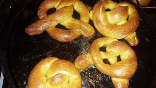 Allow the pretzels to sit for about 5 minutes before attempting to eat them. Trust me. They taste much better if you don't scald your mouth on the first bite.