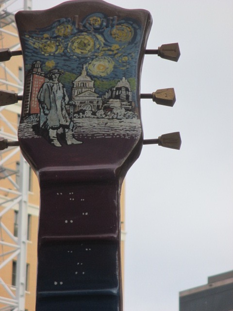 Giant guitars line the streets.