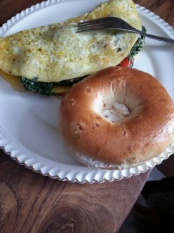 Spinach, Goat cheese, and Grape Tomato Omelets
