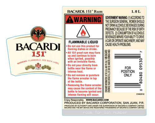 Bacardi 151 (76% alcohol)