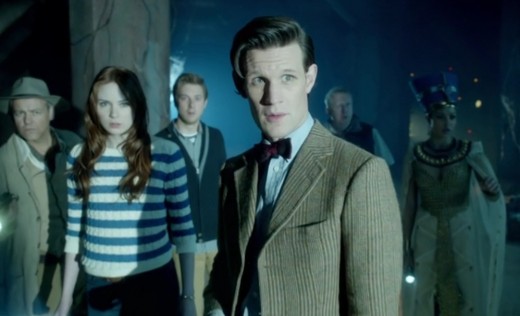 The Doctor and his gang from "Dinosaurs on a Spaceship"