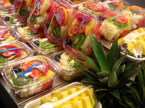 Lots of nicely preserved fruits in a supermarket