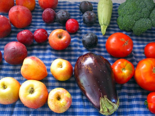 Assorted fruits and vegetables make a balanced diet