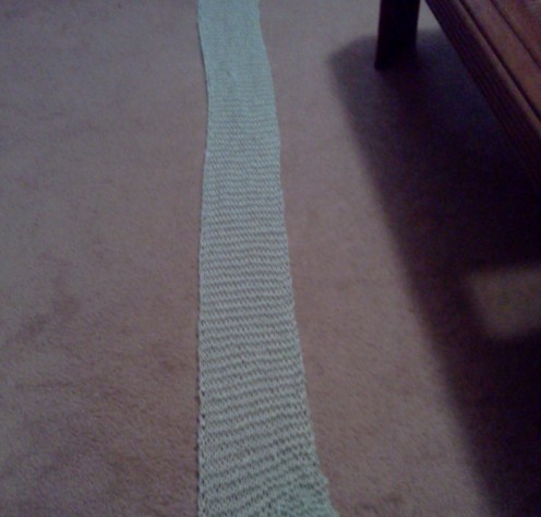 Measure your scarf by stretching it out across the living room floor. Then use a tape measure to make sure it is 65".