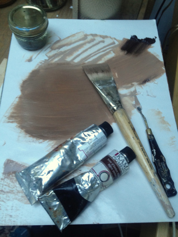 Burnt umber and underpainting white