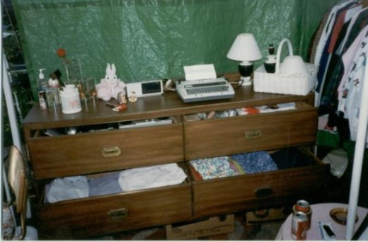 Two cabinets with the legs off one and stacked.  I still have these in my basement.  One of the bottom drawers holds 8 gallons of paint cans.  They were pattern drawers in fabric stores back in the day.  I bought them for $25.