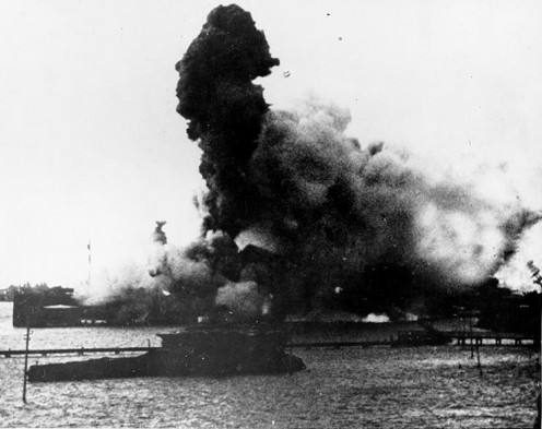 USS Arizona's magazine explosion, at Pearl Harbor, 7 December 1941