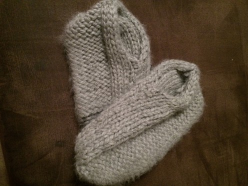 My husband's completed grey slippers!
