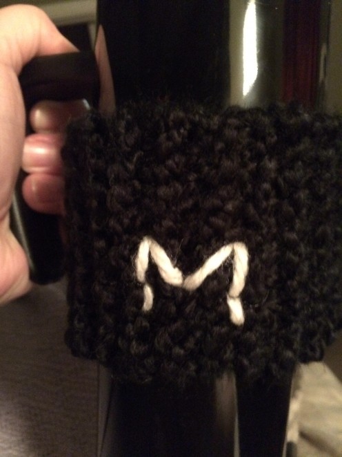 This is my first cozy after I monogrammed it with the initial of my first name!