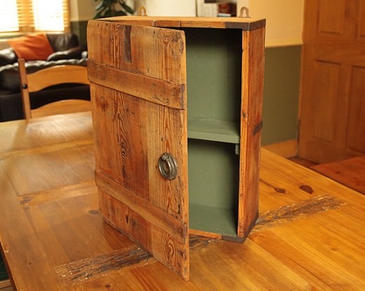 Wall cabinet made with vintage French wine crate