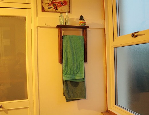 Towel holder with shelf from wooden ladder