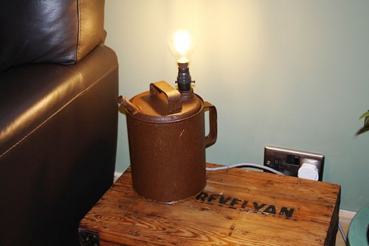 Lamp from rusted oil can