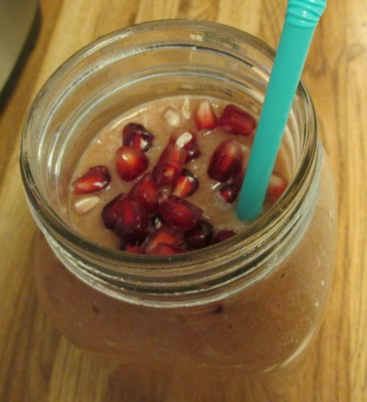 The first smoothie I decided to decorate with left over pomegranates on the top.