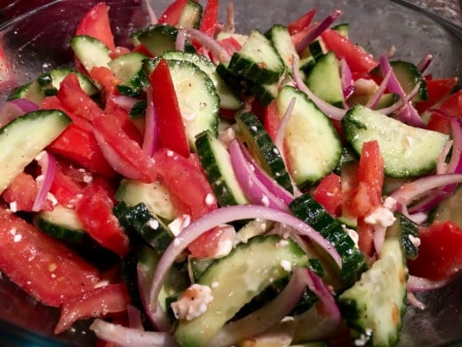 We eat with our eyes first.  The color in this salad evokes the appetite.