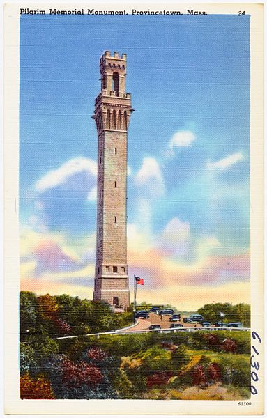 Postcard of the Pilgrim Memorial where the Mayflower landed in 1620 -They did not land in Plymouth as had been taught in schools.  They first landed in Cape Cod, 