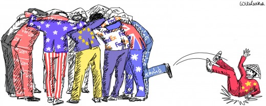 Cartoon showing China being excluded.