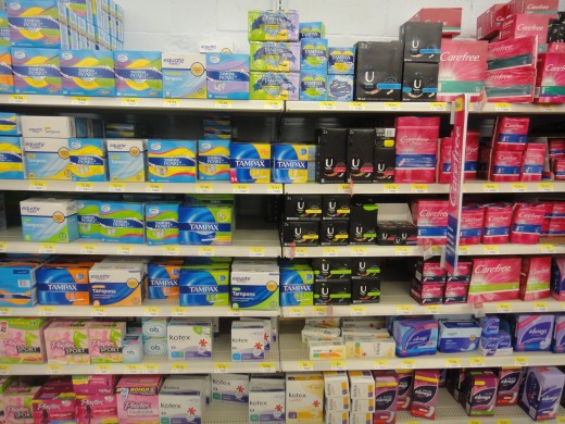 A wide variety of feminine hygiene items on the market.