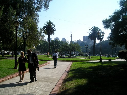 Lavalle Square, seen from South to North; the Column in memory of Juan Lavalle can be seen.
