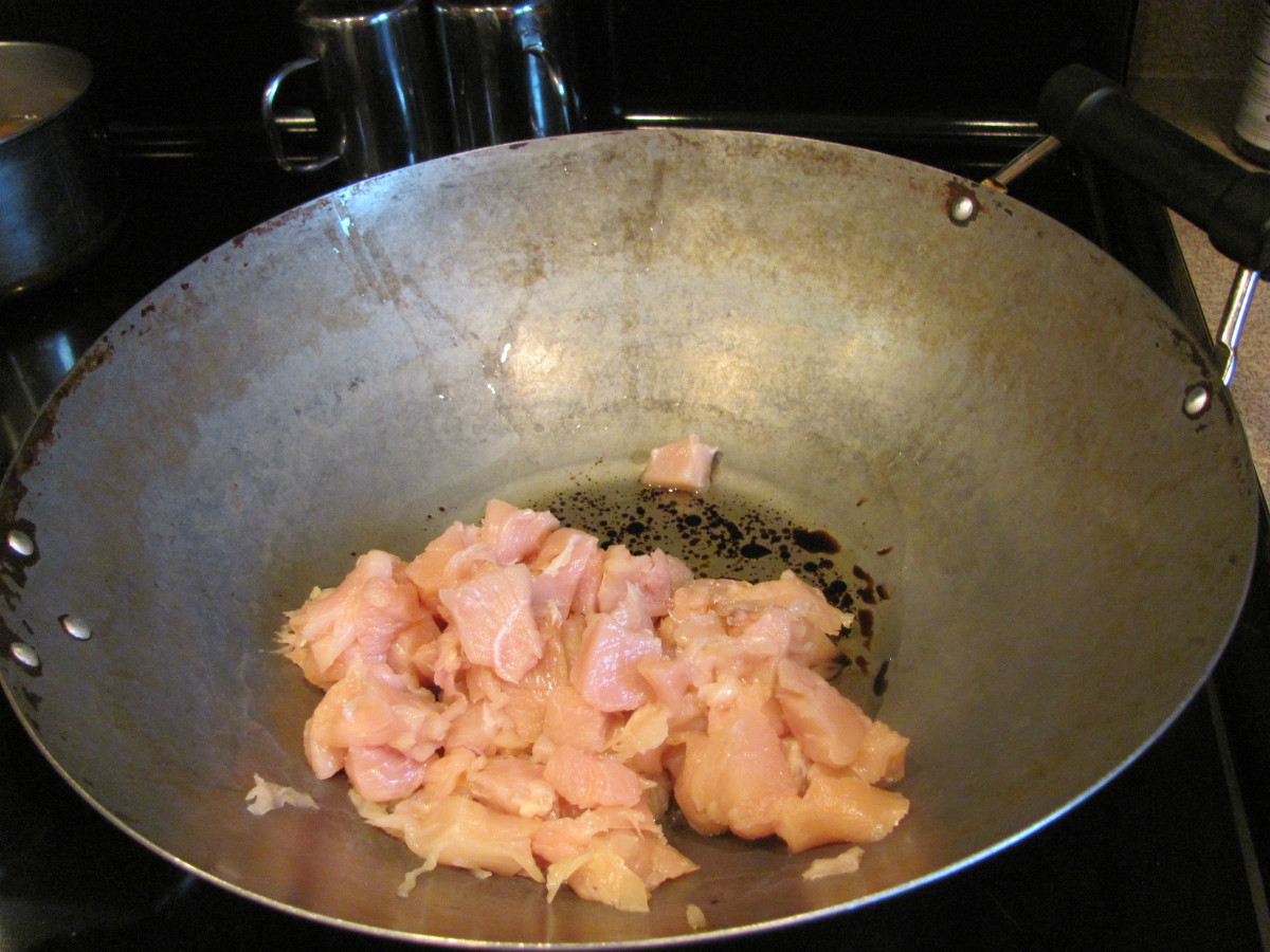 Cook Chicken Pieces in Olive or Vegetable Oil & Teriyaki Sauce until it Runs Clear; set aside.