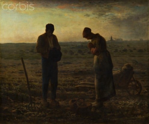 The Angelus (Prayer)  by Jean-François Millet portrays humbleness in the man in this painting. And humbleness is one thing that most all girls appreciate.