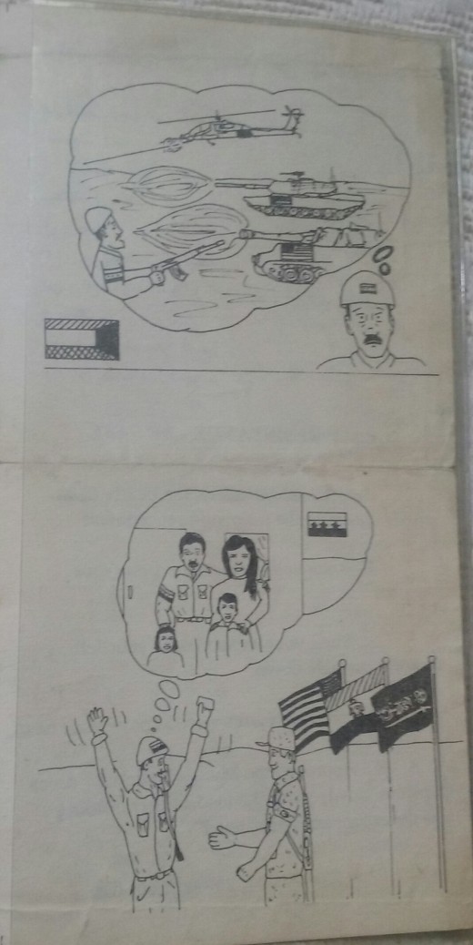 Pictorial instructions on flyers dropped over Iraq prior to ground troops going inside ...