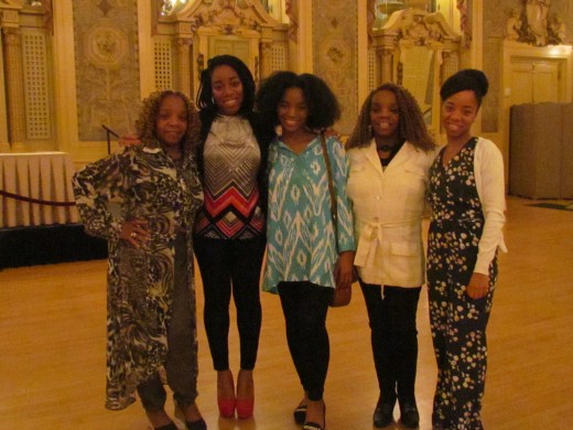 My sister and I along with our daughters and her granddaughter prancing around in the beautiful "Gold Ballroom," where beautiful wedding receptions are held.