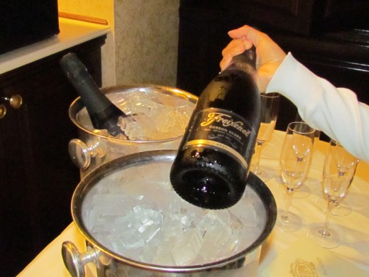 Two bottles of Champagne, awaited us upon the return to our suites after dinner and dancing in the ballroom. 