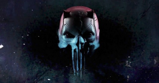 The Daredevil mask tainted with the Punisher icon