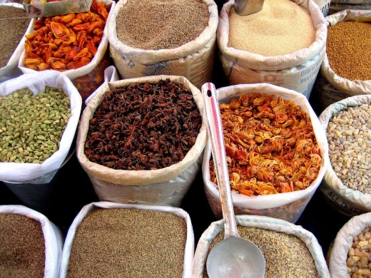 Variety of spices for sale in market