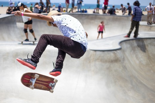 A man skateboarding.