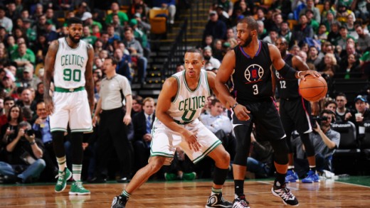Avery Bradley defending Chris Paul on Bostons home floor. 
