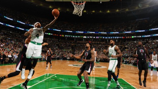 Isaiah Thomas driving to the bucket for 2. 
