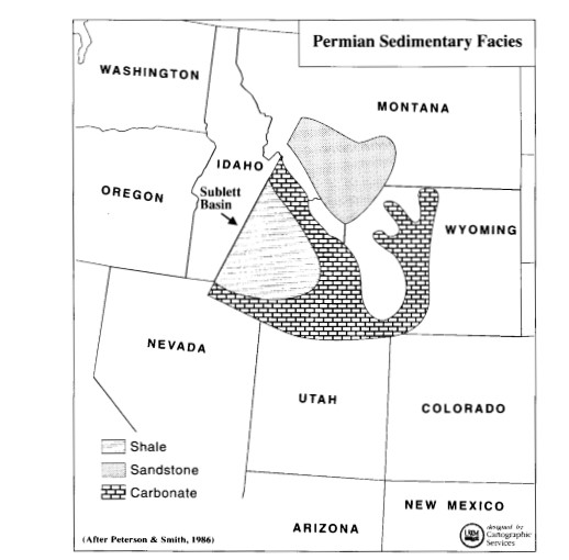 Figure 5 - A map showing the sort of rock is most dominant across the formation This also shows the strong variation in stratigraphy from region to region across the formation.