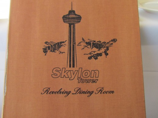 The classic front cover of the menu at Skylon Restaurant.