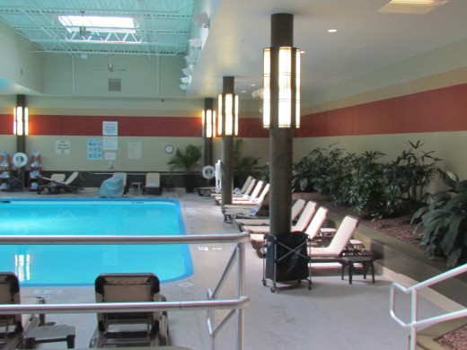 The inside swimming pool area of the Sheraton Hotel which numerous parents and children enjoyed during their stay.