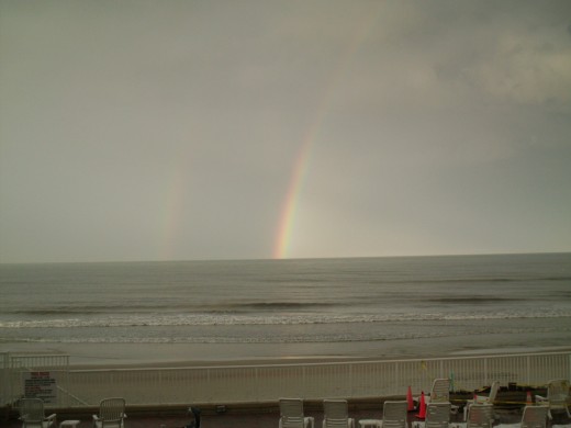 Can you see the double rainbow over the water?