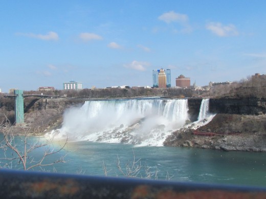 A photo of the American side of the Falls on the Canadian side. 