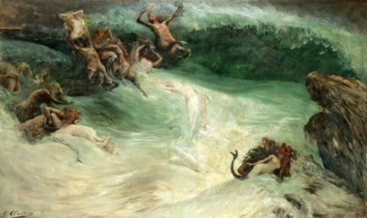"Naiades and Centaurs in the Waves" - Georges Jules Victor Clairin (1843-1919)