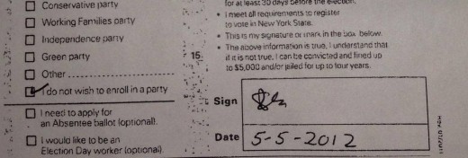 NY voter's registration form falsely filed on her behalf.
