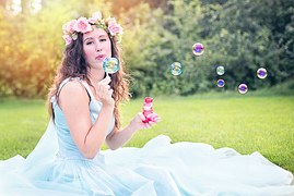 Blowing bubbles. What a great way to share a first date.
