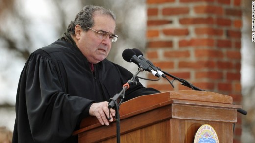 Scalia conducts a naturalization ceremony for 16 new U.S. citizens during the commemoration of the 150th anniversary of President Abraham Lincoln's historic Gettysburg Address on November 19, 2013, at Gettysburg National Military Park in Gettysburg, 