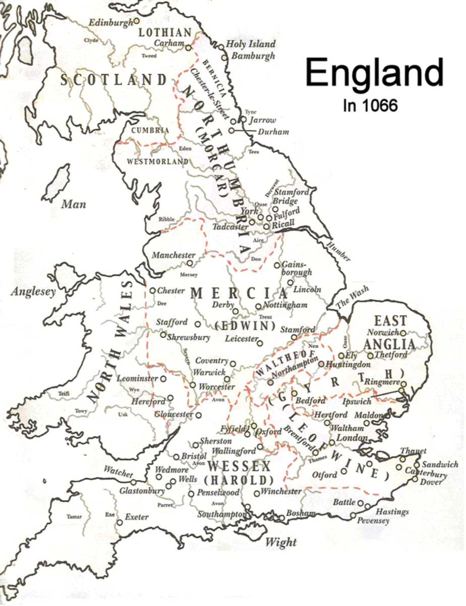 The English earldoms before William's landing in the south at Hastings and Pevensey